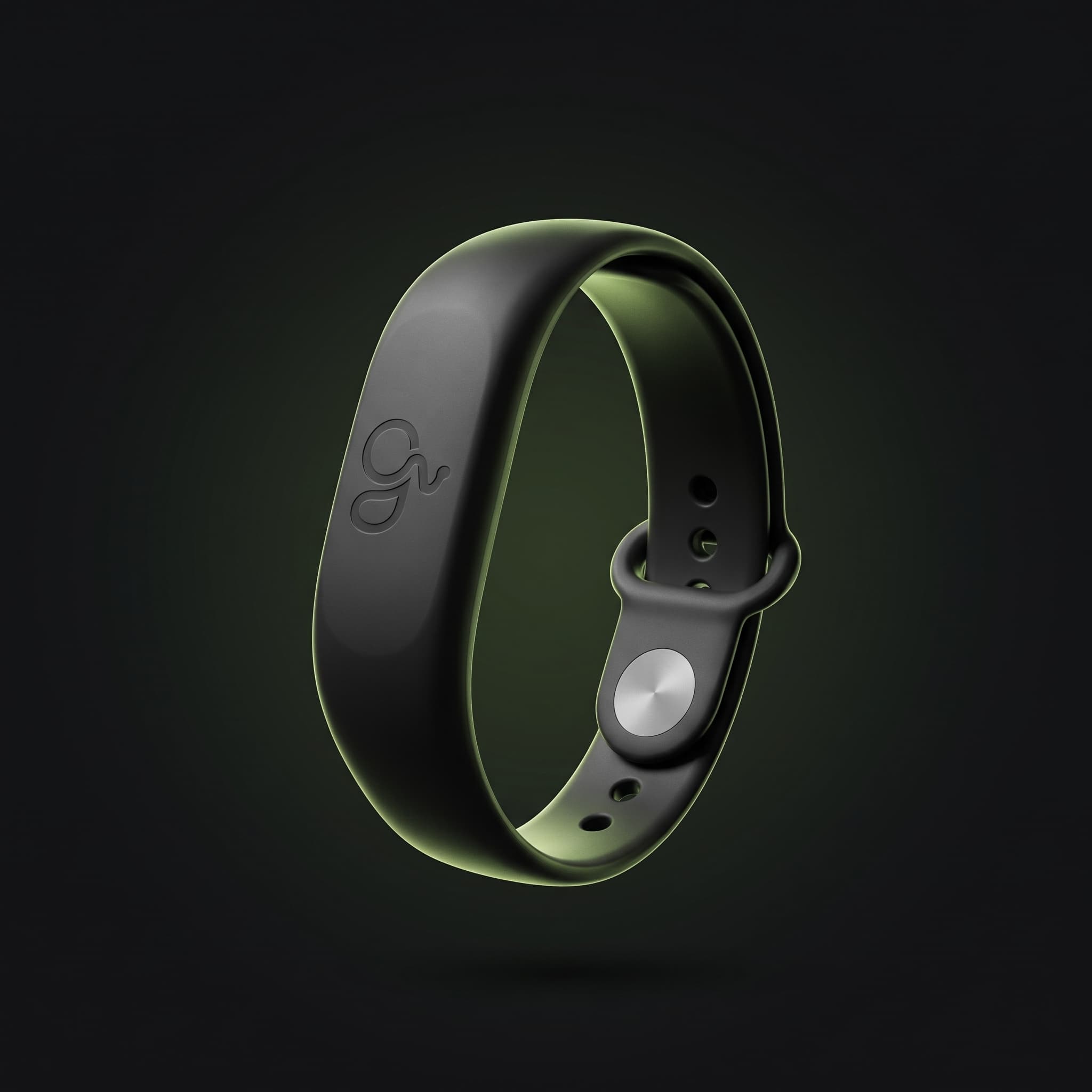 Black Gratze NFC wristband with an embossed logo, adjustable strap, and silver clasp