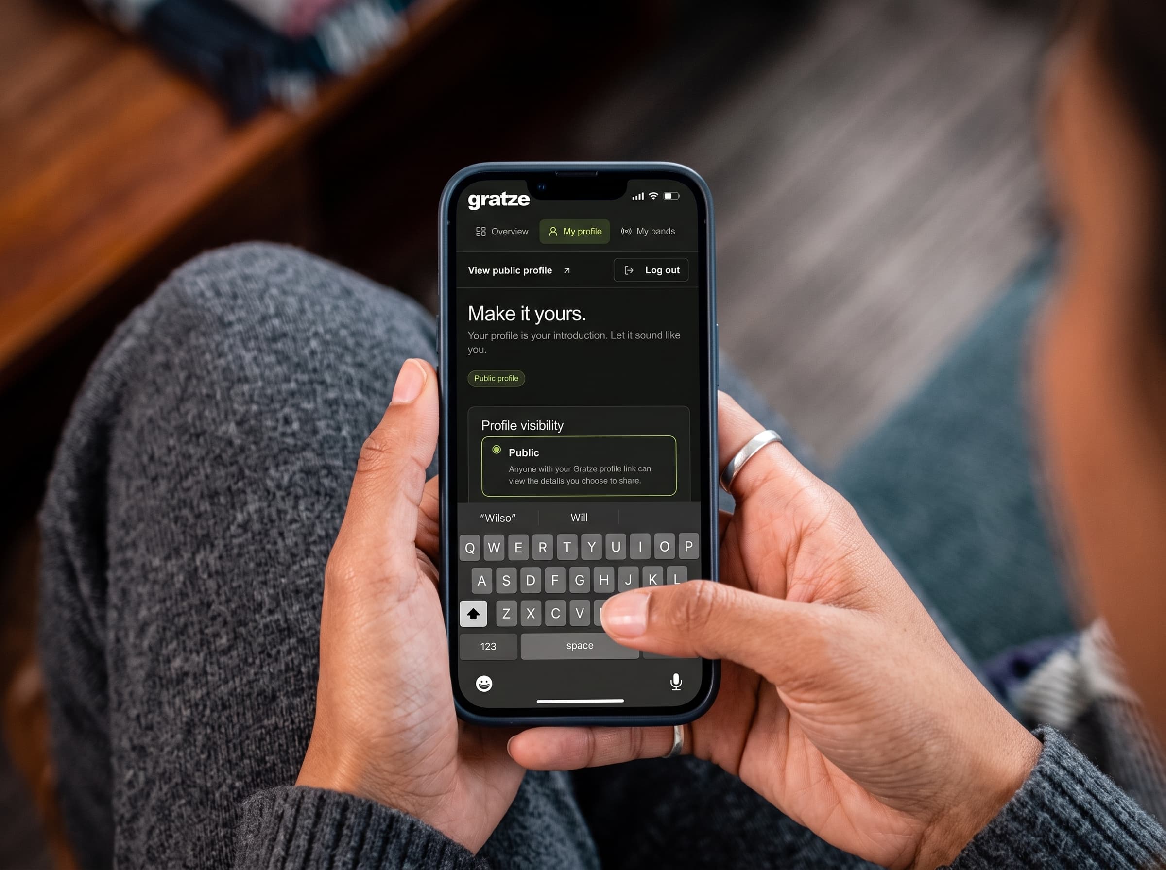 Editing a Gratze profile on a phone